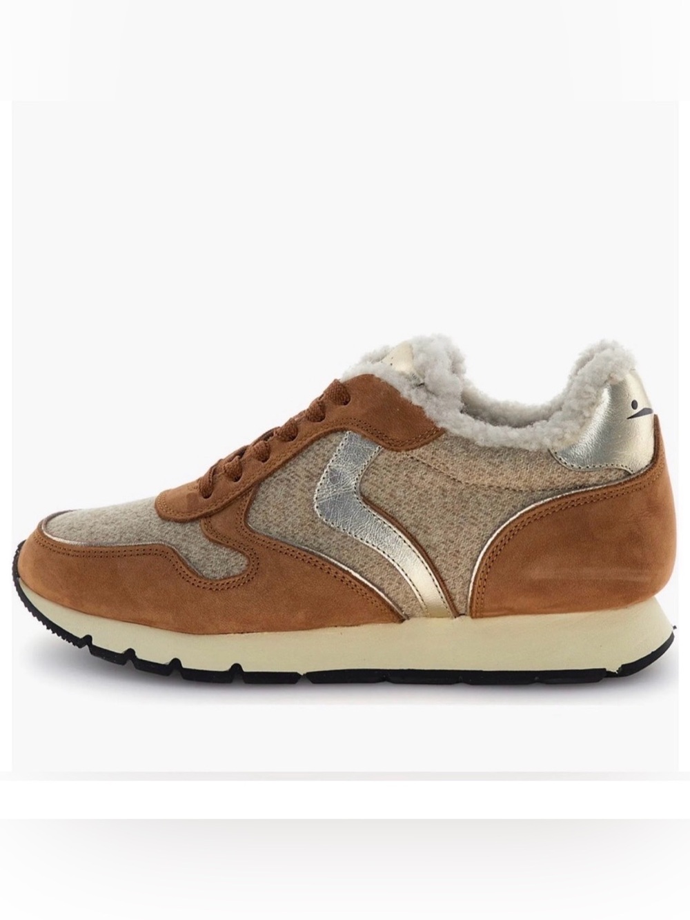 NWT VOILE BLANCHE Julia Genuine Shearling Sneaker in Brown Beige